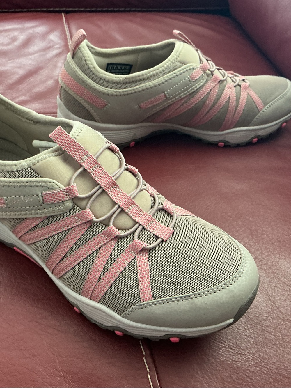 Women’s Neutral Taupe and Pink Athletic Vegan Slip-On Sneakers by Skechers - Picture 3 of 7